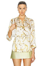 L'AGENCE Dani 3/4 Sleeve Blouse in Ecru Multi Oversized Chain, view 1, click to view large image.