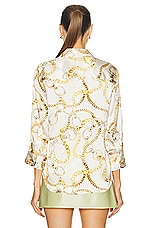 L'AGENCE Dani 3/4 Sleeve Blouse in Ecru Multi Oversized Chain, view 3, click to view large image.