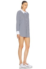 L'AGENCE Malia Cont Collar Tunic Shirt in Midnight & White Stripe, view 2, click to view large image.