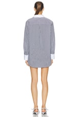 L'AGENCE Malia Cont Collar Tunic Shirt in Midnight & White Stripe, view 3, click to view large image.