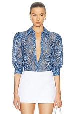 L'AGENCE Andrea 3/4 Sleeve Lace Blouse in Indigo Lace, view 1, click to view large image.
