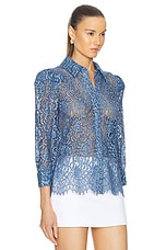 L'AGENCE Andrea 3/4 Sleeve Lace Blouse in Indigo Lace, view 2, click to view large image.