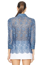 L'AGENCE Andrea 3/4 Sleeve Lace Blouse in Indigo Lace, view 3, click to view large image.