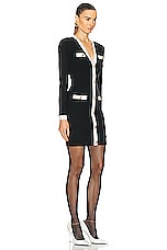 L'AGENCE Uzma V-neck Mini Dress in Black & White, view 2, click to view large image.
