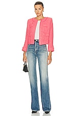 L'AGENCE Keaton Jacket with Fringe in Coral Rose, view 4, click to view large image.