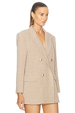 L'AGENCE Riva Knit Double Breasted Blazer in Tan & Ivory, view 3, click to view large image.