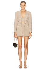 L'AGENCE Riva Knit Double Breasted Blazer in Tan & Ivory, view 5, click to view large image.