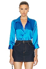 L'AGENCE Dani 3/4 Sleeve Blouse in Neon Blue, view 1, click to view large image.