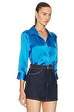 L'AGENCE Dani 3/4 Sleeve Blouse in Neon Blue, view 2, click to view large image.