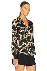 L'AGENCE Tyler Blouse in Black & Gold Chain, view 2, click to view large image.