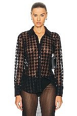 L'AGENCE Hailey Tall Cuff Shirt in Black Houndstooth, view 1, click to view large image.