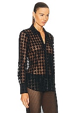 L'AGENCE Hailey Tall Cuff Shirt in Black Houndstooth, view 2, click to view large image.