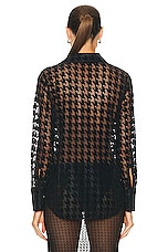 L'AGENCE Hailey Tall Cuff Shirt in Black Houndstooth, view 3, click to view large image.