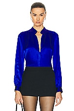 L'AGENCE Bianca Collar Blouse in Pop Cobalt, view 1, click to view large image.