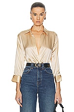L'AGENCE Dani 3/4 Sleeve Blouse in Toasted Almond, view 1, click to view large image.