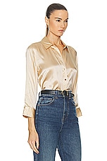 L'AGENCE Dani 3/4 Sleeve Blouse in Toasted Almond, view 2, click to view large image.