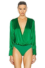 L'AGENCE Blaze Plunge Bodysuit in Sea Green, view 2, click to view large image.