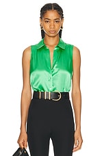 L'AGENCE Emmy Sleeveless Blouse in Island Green, view 1, click to view large image.