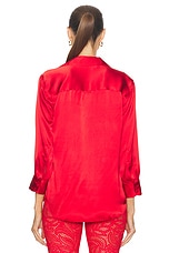 L'AGENCE Dani 3/4 Sleeve Blouse in High Risk Red, view 3, click to view large image.