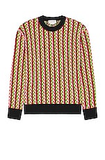 Lanvin Curb Chevron Knit Crewneck in Green & Multicolor, view 1, click to view large image.