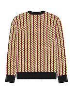 Lanvin Curb Chevron Knit Crewneck in Green & Multicolor, view 2, click to view large image.