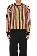 Lanvin Curb Chevron Knit Crewneck in Green & Multicolor, view 3, click to view large image.
