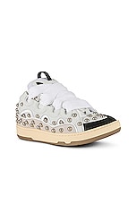 Lanvin Stud Curb Sneaker in White, view 2, click to view large image.