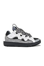 Lanvin Curb Sneakers in White & Anthracite, view 1, click to view large image.