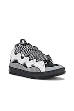 Lanvin Curb Sneakers in White & Anthracite, view 2, click to view large image.
