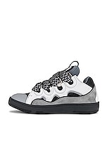 Lanvin Curb Sneakers in White & Anthracite, view 5, click to view large image.