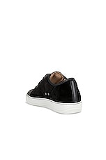 Lanvin Suede And Nappa Captoe Low Top Sneaker in Black, view 3, click to view large image.