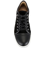 Lanvin Suede And Nappa Captoe Low Top Sneaker in Black, view 4, click to view large image.
