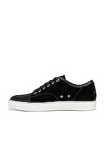 Lanvin Suede And Nappa Captoe Low Top Sneaker in Black, view 5, click to view large image.