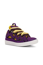 Lanvin Curb Sneaker in Purple & Yellow, view 2, click to view large image.