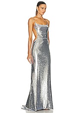 LaQuan Smith Sequin Backless Gown in Silver, view 2, click to view large image.