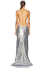 LaQuan Smith Sequin Backless Gown in Silver, view 3, click to view large image.