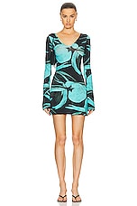 Louisa Ballou Ribbed Mini Dress in Turquoise Flower, view 1, click to view large image.