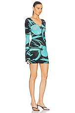 Louisa Ballou Ribbed Mini Dress in Turquoise Flower, view 2, click to view large image.