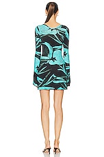 Louisa Ballou Ribbed Mini Dress in Turquoise Flower, view 3, click to view large image.