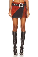 Louisa Ballou Mini Denim Wrap Skirt in Orange Polygon, view 1, click to view large image.