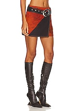 Louisa Ballou Mini Denim Wrap Skirt in Orange Polygon, view 2, click to view large image.
