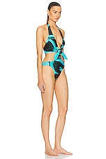 Louisa Ballou Buckle One Piece Swimsuit in Turquoise Flower, view 2, click to view large image.