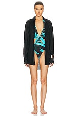 Louisa Ballou Buckle One Piece Swimsuit in Turquoise Flower, view 4, click to view large image.