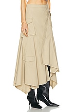 L'Academie by Marianna Noma Midi Skirt in Light Khaki, view 2, click to view large image.