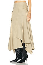 L'Academie by Marianna Noma Midi Skirt in Light Khaki, view 3, click to view large image.