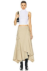 L'Academie by Marianna Noma Midi Skirt in Light Khaki, view 5, click to view large image.
