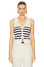 L'Academie by Marianna Calanth Striped Vest in Cream & Black, view 1, click to view large image.