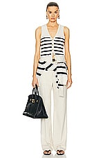 L'Academie by Marianna Calanth Striped Vest in Cream & Black, view 4, click to view large image.