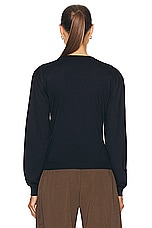 Lemaire Trompe L'oeil Cardigan Jumper in Dark Navy, view 4, click to view large image.