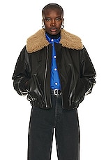 Lemaire Shearling Leather Blouson Jacket in Dark Chocolate, view 1, click to view large image.